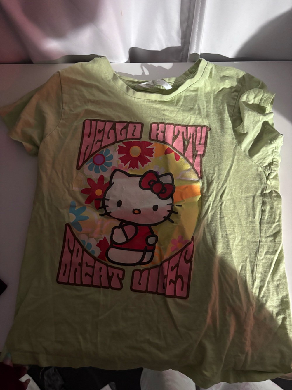 Hello Kitty Lime Green Tee with Pink, Red, Yellow and Blue Accents